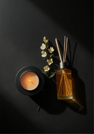 Premium home fragrance flat lay lifestyle image