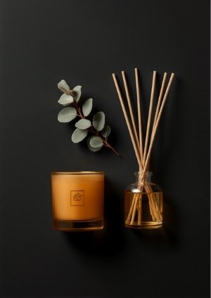 Luxury home fragrance collection flat lay